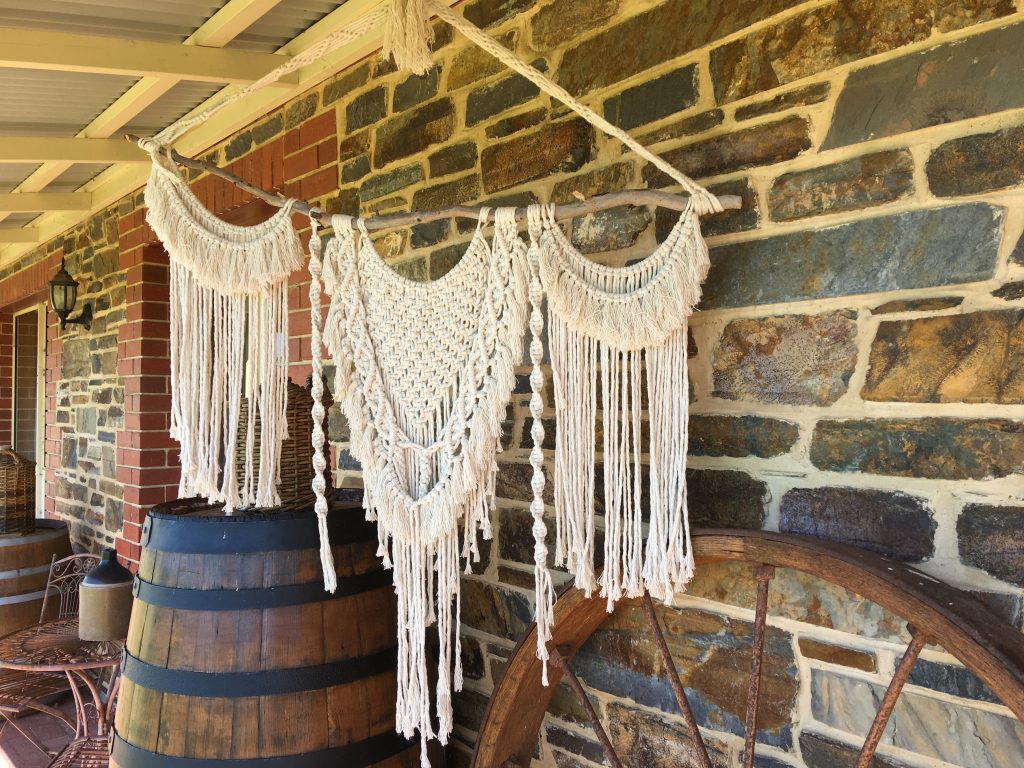 Large Triple Swag Fringed Macrame Wall Hanging