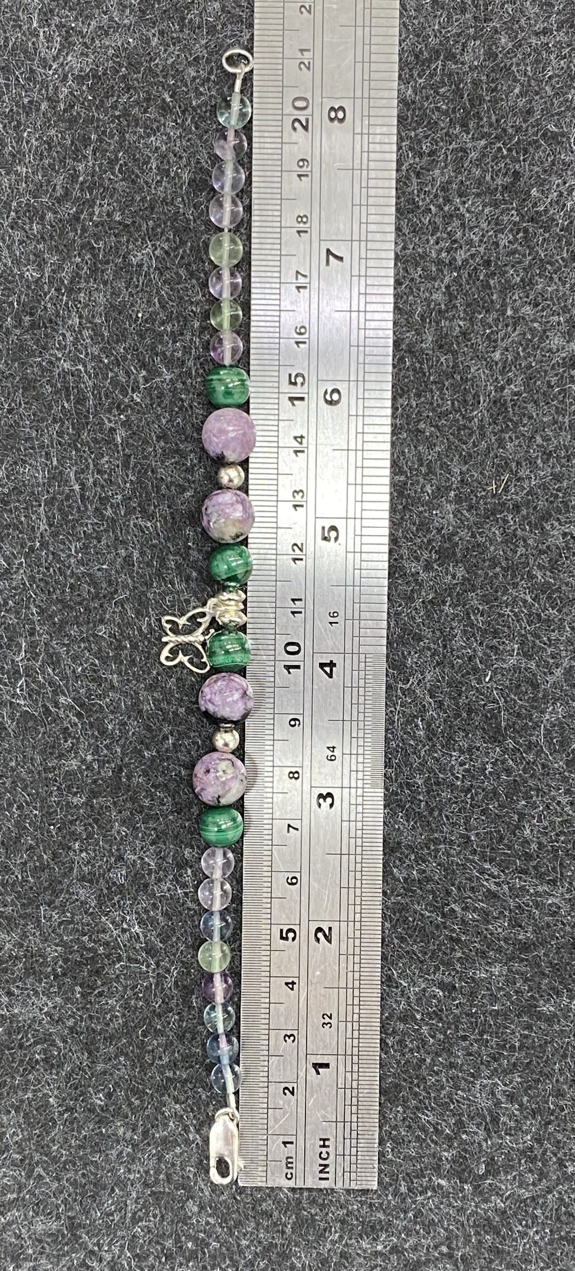 Fluorite, Malachite, Charorite & Butterfly Charm Bracelet