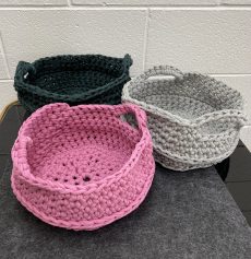 Large Ribbed Crochet Basket with Handles