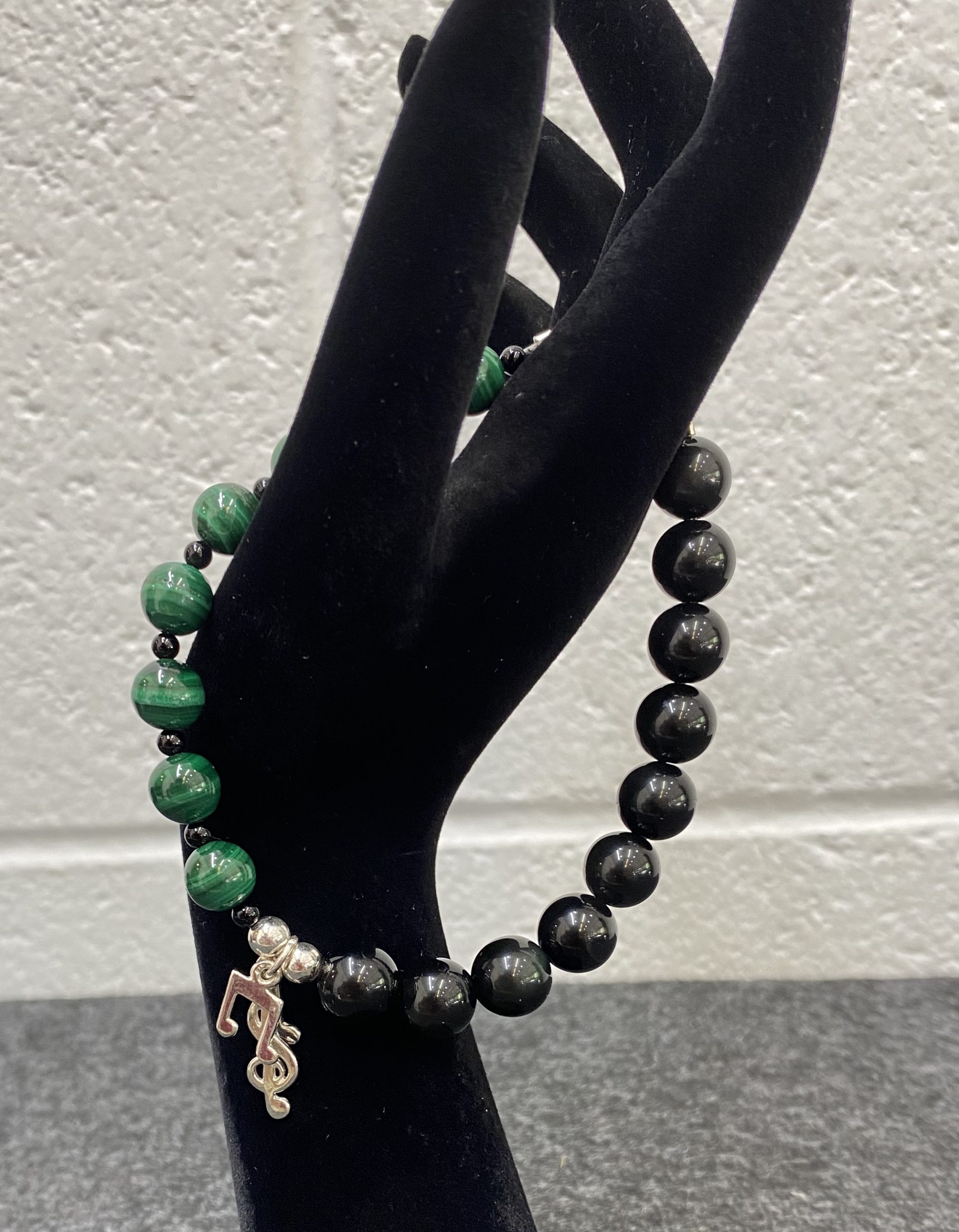 Malachite & Obsidian Charm Bracelet